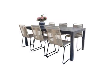 Uttrekkbart bord, 200/275x100cm, sort og 6 Limosa stoler, beige
